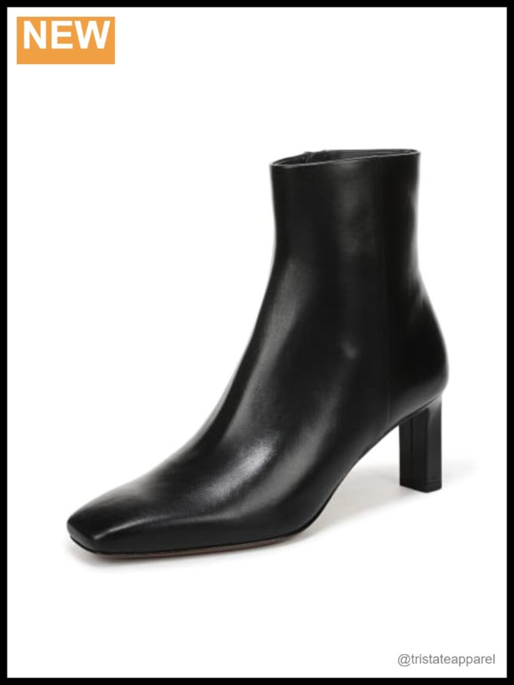 Vince Valetta Ankle Booties Leather Square Toe Block Heel Zip